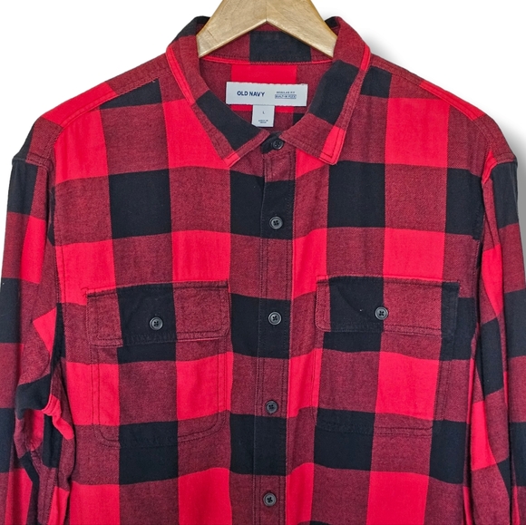 Old Navy Buffalo Plaid Flannel Shirt Mens Size L Red Black Winter Christmas - Picture 5 of 7